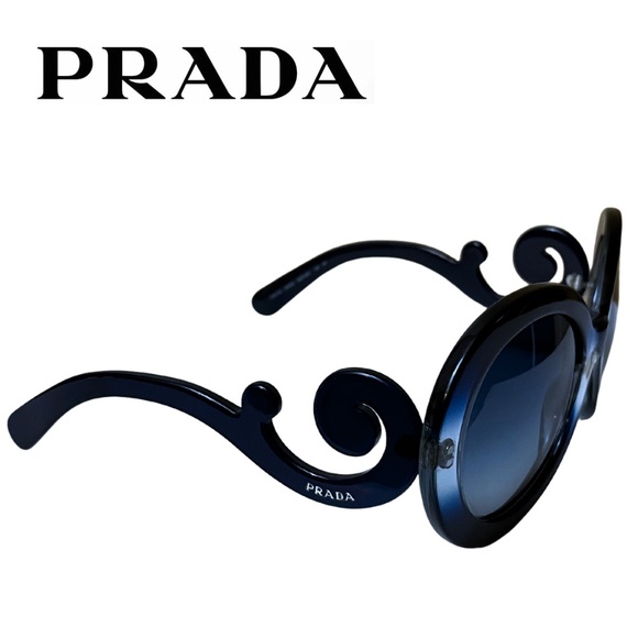 Prada Iconic Baroque Swirl Round Blue Acetate Stylish Sunglasses (style SPR27NS) - Picture 1 of 12